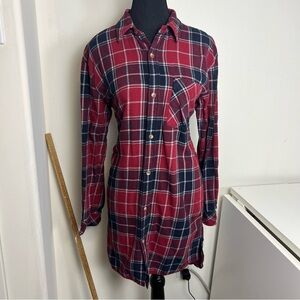 Tna by Aritzia High-Low Plaid Tunic / Shirt Dress - Red/Navy-Size-Medium